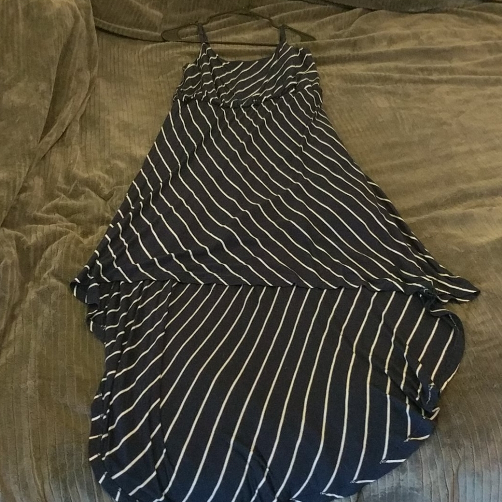 Forever 21 maxi high low dress, navy/white stripes